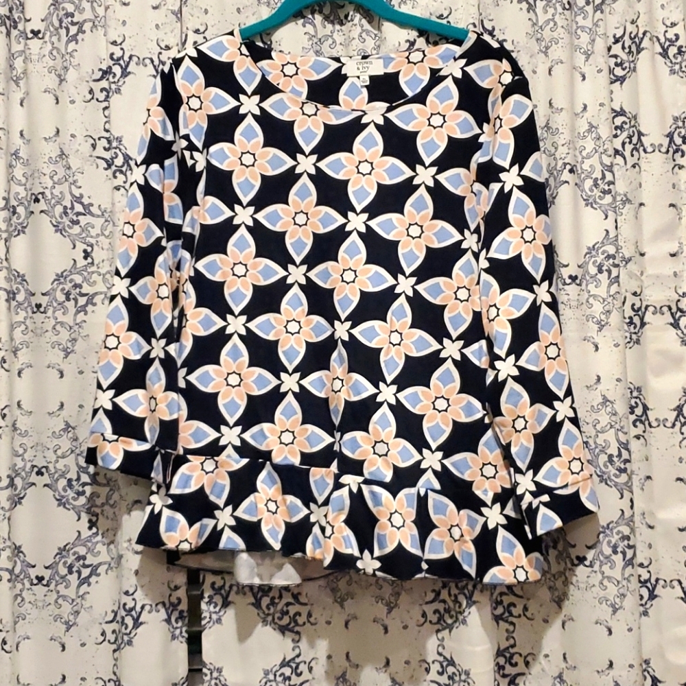 blue pink and white top